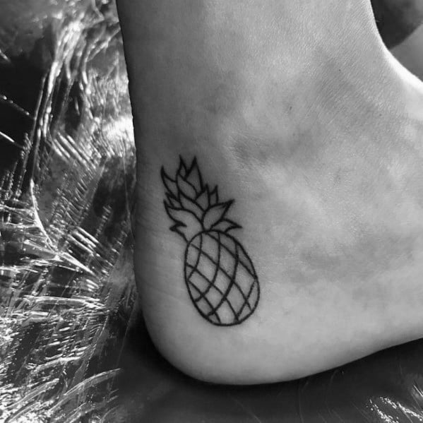 Small Pineapple Outline on Tendon ankle tattoos for Various Skin Tones