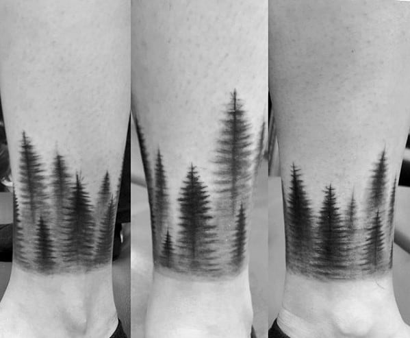 Band of Trees Fading in Fog ankle tattoos by tattoo artist for Various Skin Tones