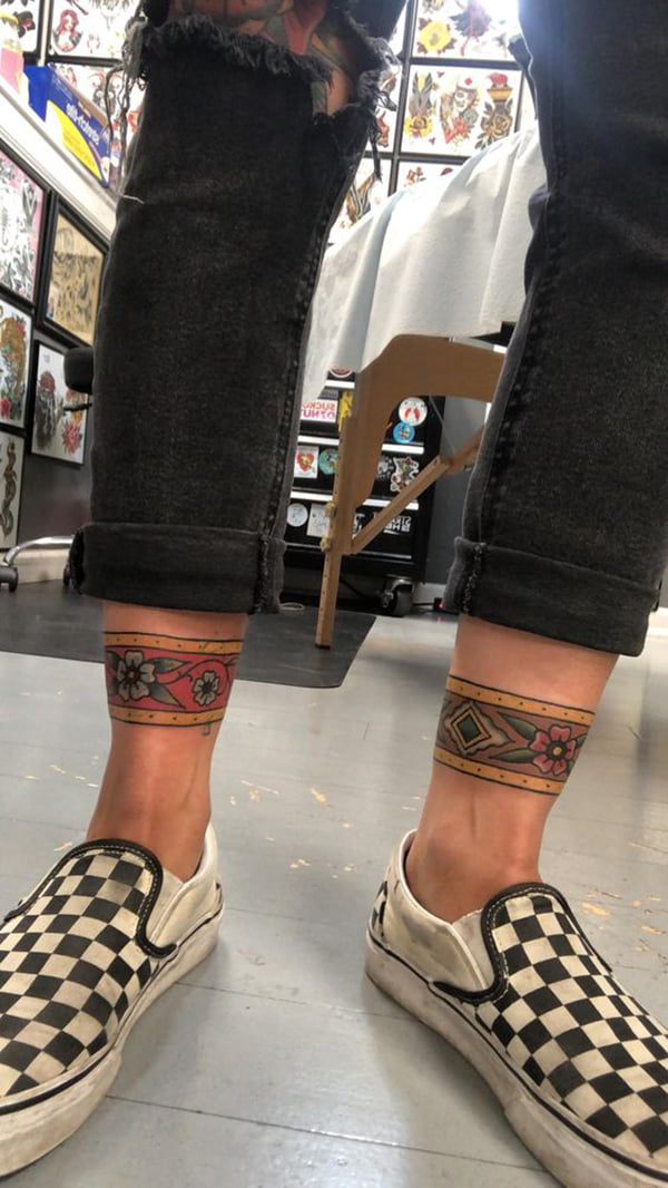 Bands of Flowers Around Each Ankle, ankle tattoos