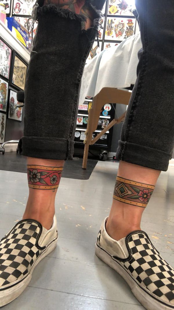Bands of Flowers Around Each Ankle, ankle tattoos