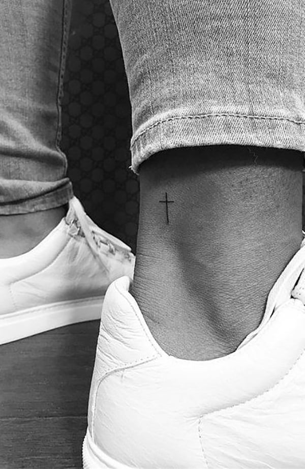 Tiny Cross on the Back of the Ankle Tattoos by tattoo shop