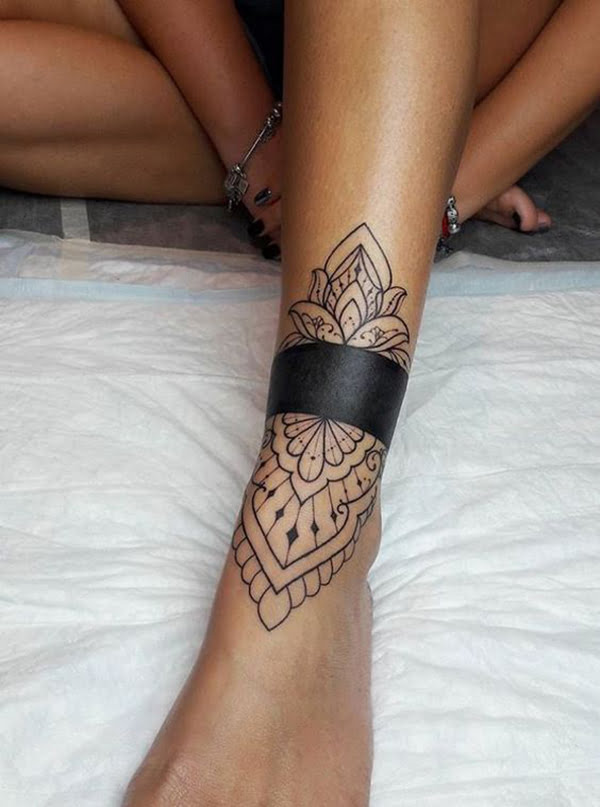 Black Band with Patterns Above and Below, simple ankle tattoo