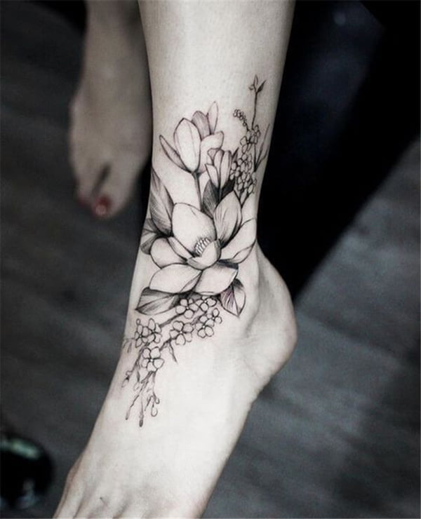 Multiple Types of Flowers on Ankle and Foot