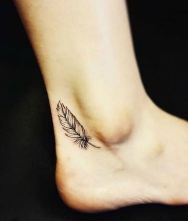 Single Tiny Feather on Ankle Tattoos
