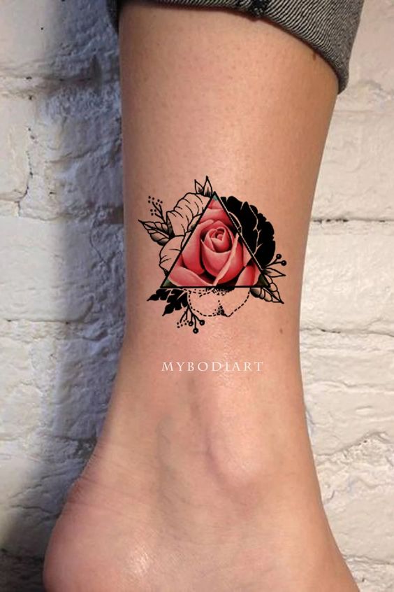 Rose Tattoo in Multiple Styles Ankle Tattoos