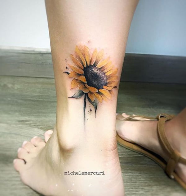 Colorful Sunflower on Back of Ankle