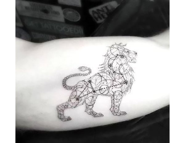 Leo Constellation Bicep Tattoo Ideas with Lion