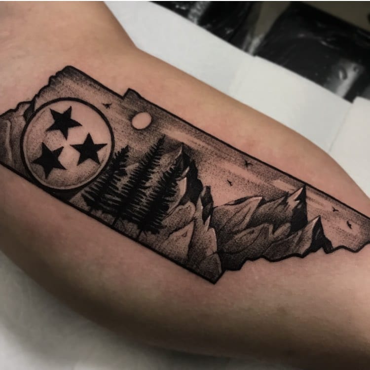 Tennessee Filled with Scenery and an Orb Inner Bicep Tattoos