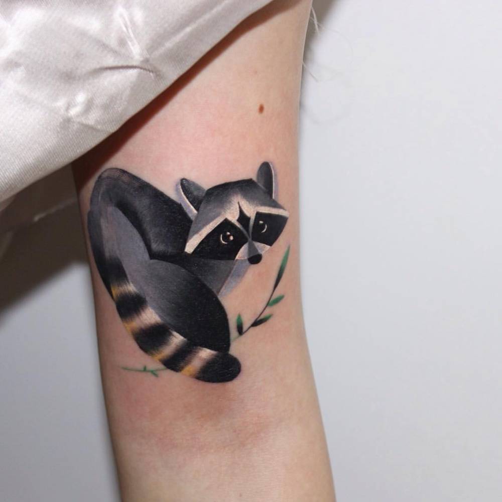Raccoon with Branch in Unique Style Inner Bicep Tattoos for Men