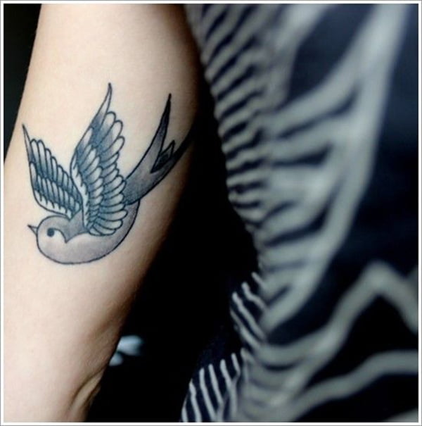 Small Black and White Sparrow Inner Bicep Tattoos for Men