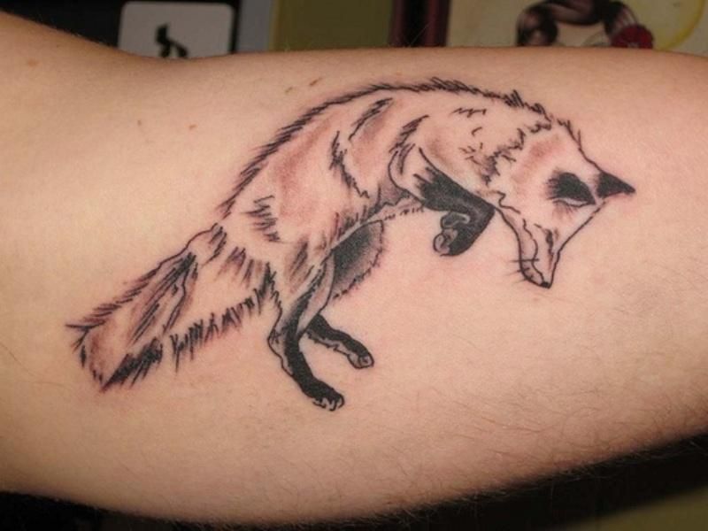 Jumping Fox in a Simple Style Inner Bicep Tattoos for Men