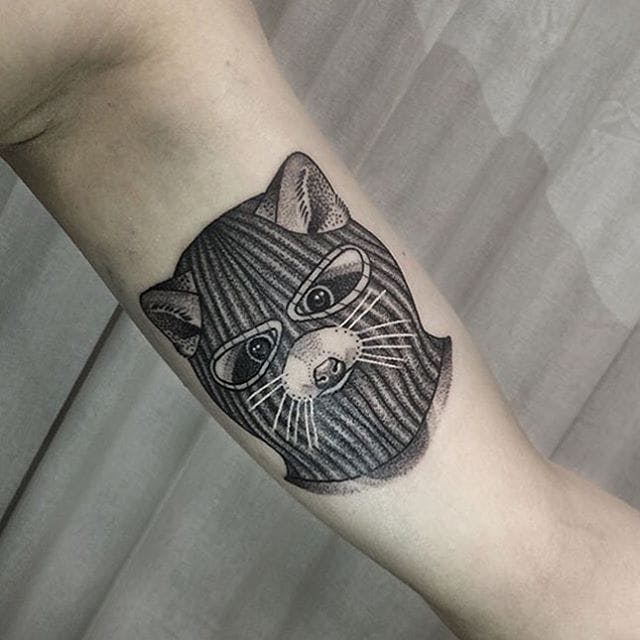 Cute Raccoon Wearing a Ski Mask Inner Bicep Tattoos for Men