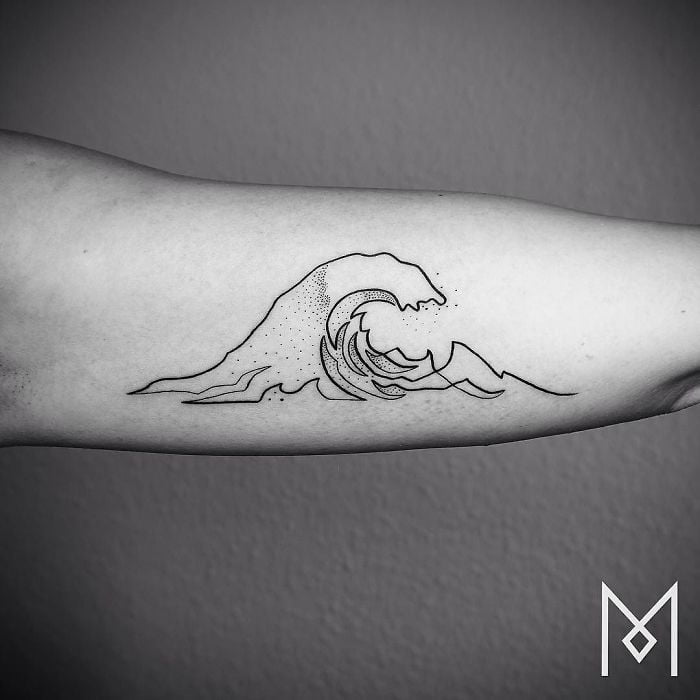 Simple Line Art of a Wave Best Inner Bicep Tattoos for Men