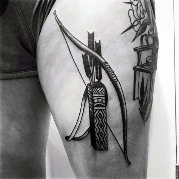Tribal Bow Tattoo and Quiver Thigh Design Arrow Tattoo