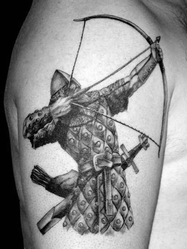 Viking Tattoo Archer Taking His Shot Arrow Tattoo