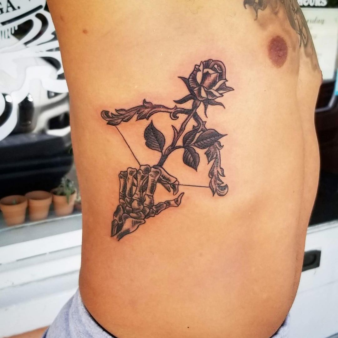 Goth Skeleton Tattoo Archer with Rose Arrow Tattoo