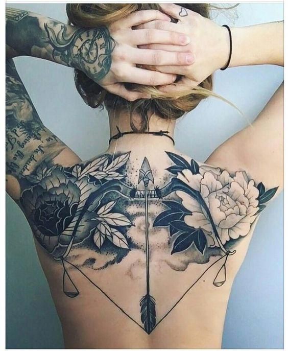 Feminine Fantasy Tattoo Bow, Arrow, and Roses Arrow Tattoo