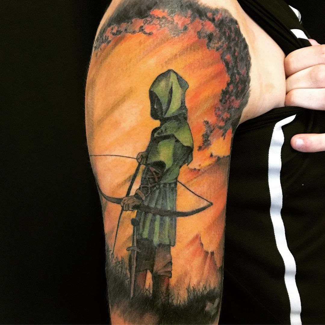 Unexpected Ghost Archery Combination Ink Tattoo