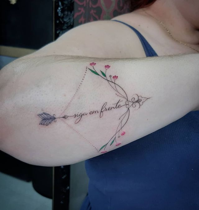 Abstract Sagittarius Constellation to Bow to Bouquet Arrow Tattoo Designs
