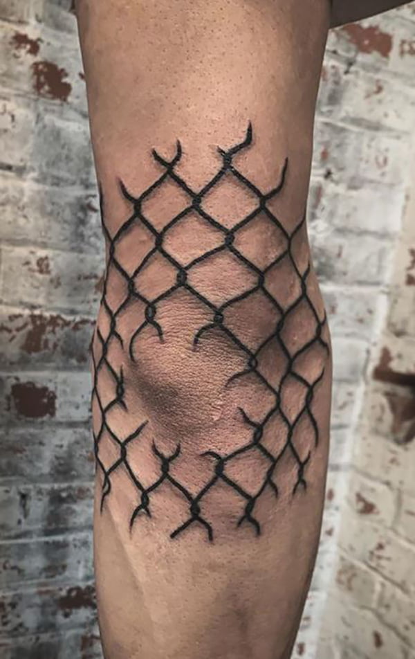 Chain Link Fence Section Over Elbow Tattoos