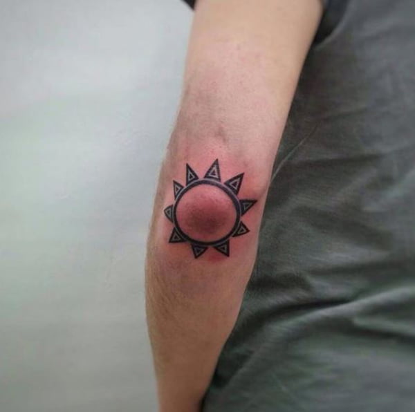 Abstract Sun Surrounding Elbow Tattoos