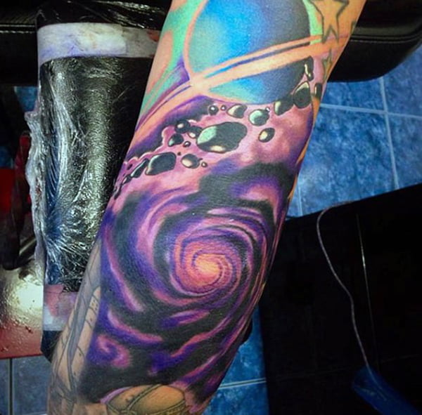 Celestial Dust Cloud and Planet Elbow Tattoos