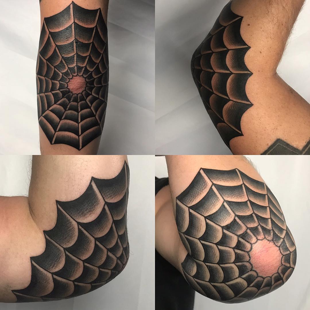 Spider Web with Blank Space Over Elbow Tattoos