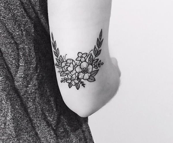 Multiple Small Flowers and Leaves Elbow Tattoos for Men