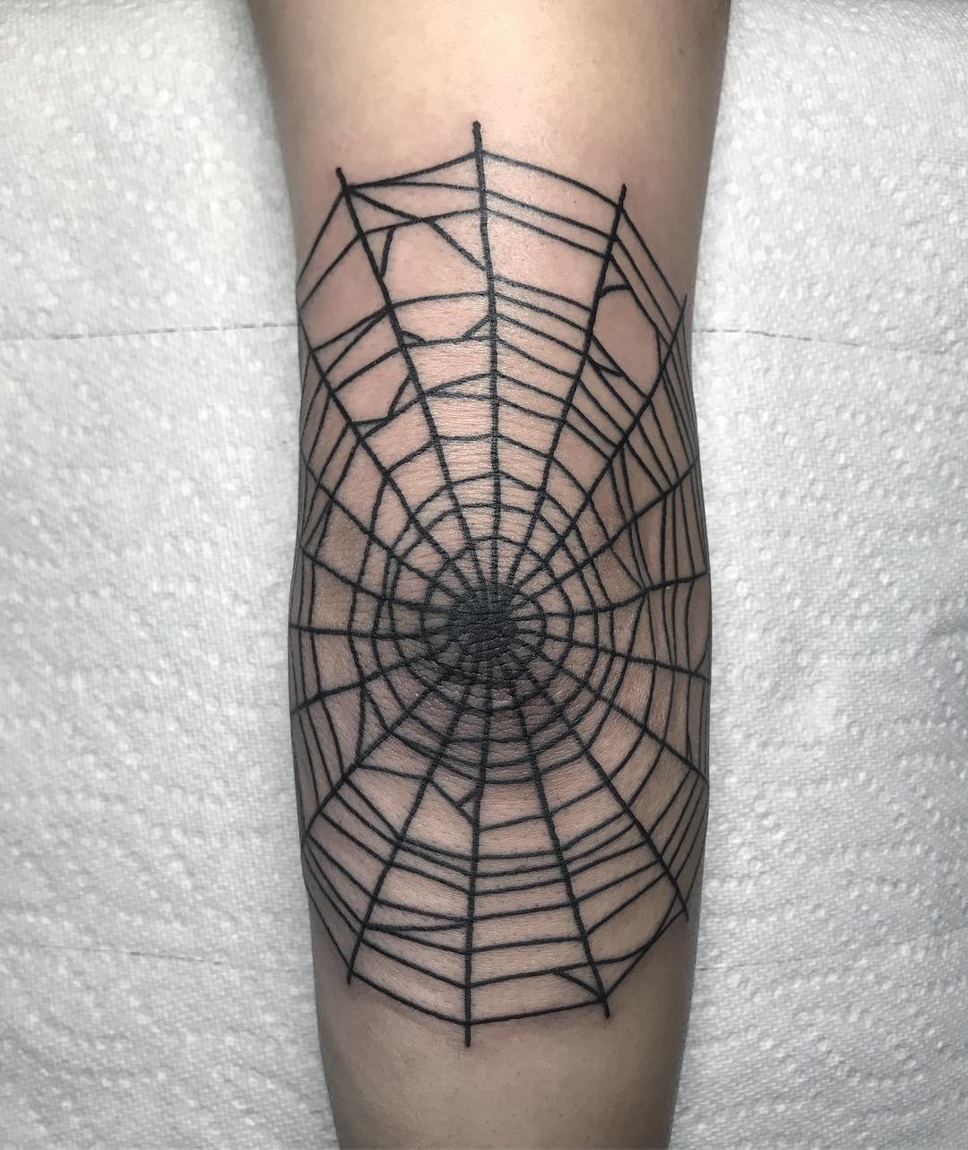 Black Spider Web Over Elbow Tattoos