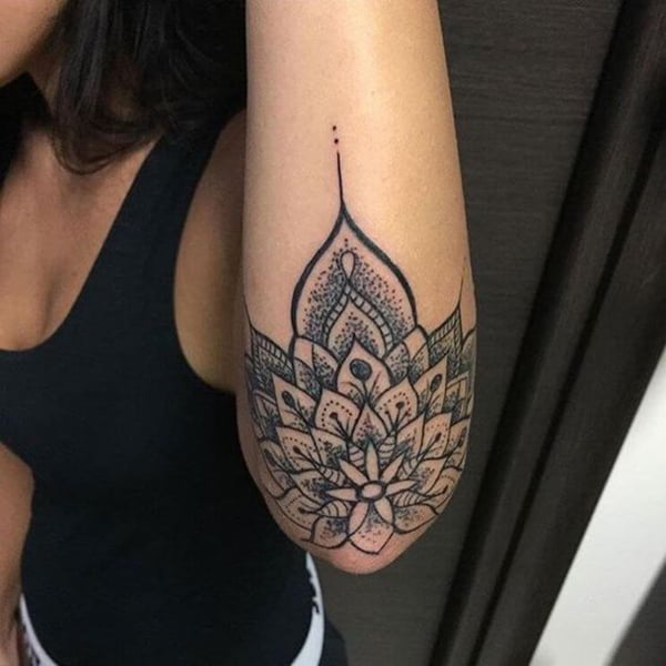 Lotus Pattern Coming Off of Elbow Tattoos