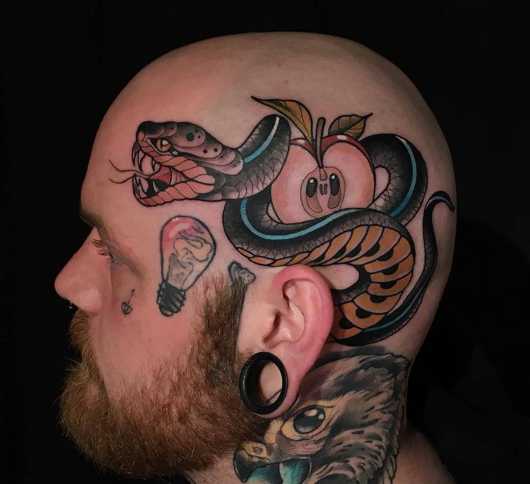 Light Bulb Snake Apple Face Tattoos