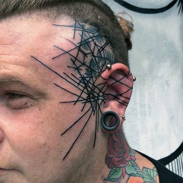 Modern Sharp Dark Lines Face Tattoo