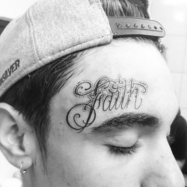 Delicate Flowing Small Faith Tattoos for Forehead