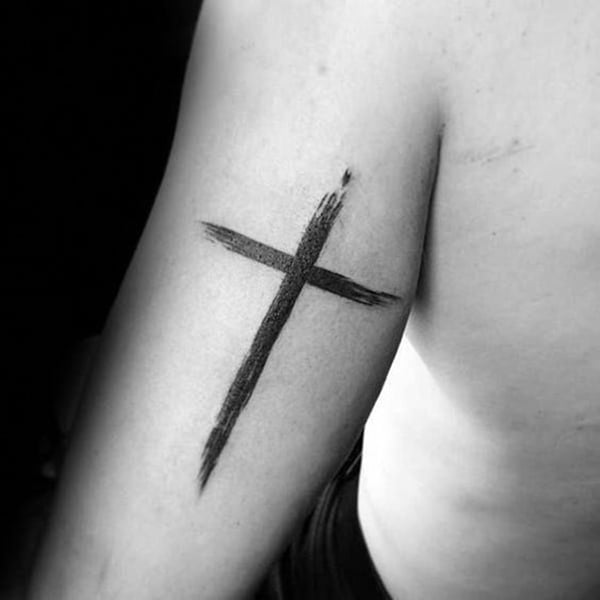 Sketched Edges Cross Forearm Faith Tattoos