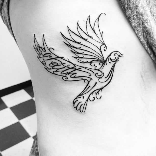 Frilly Line Dove Faith Tattoos