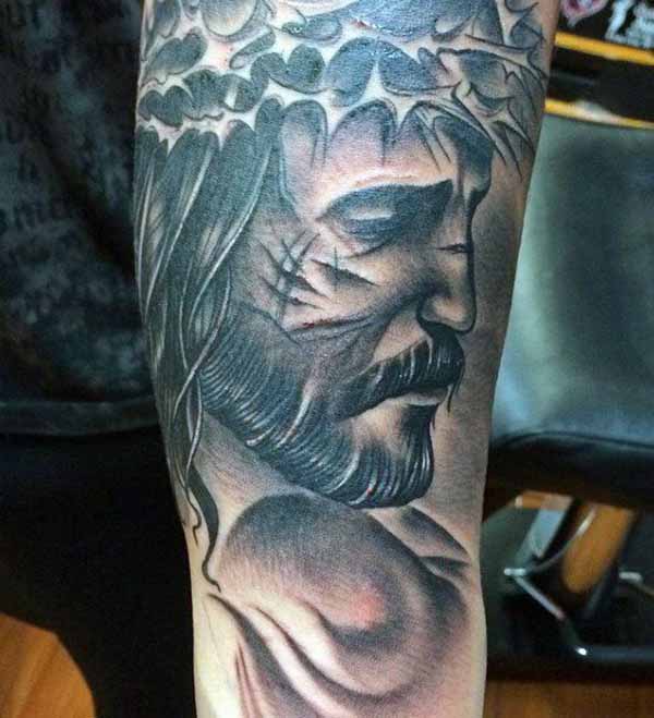 Crucified Jesus Face Portrait Faith Tattoo Designs, Faith Tattoos