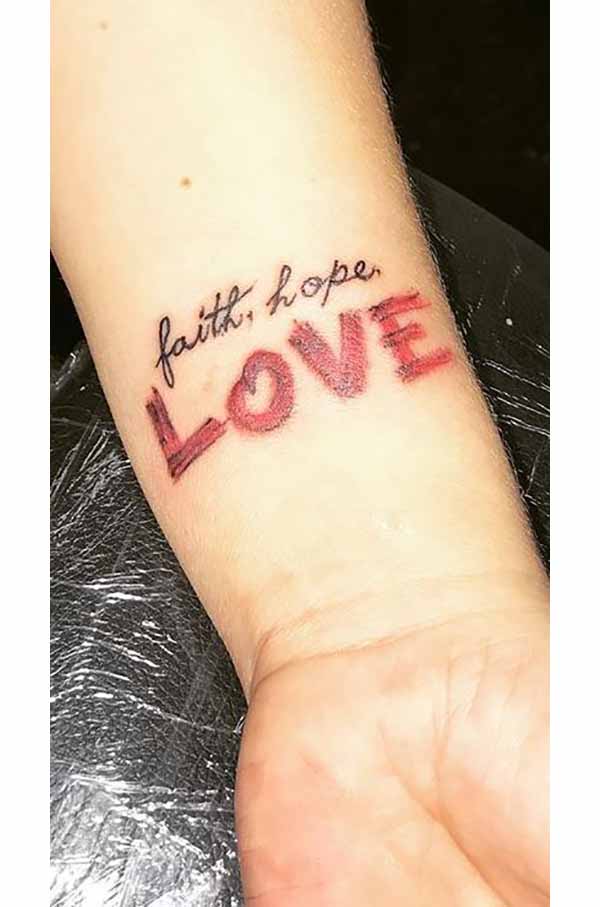 Colored Love, Faith and Hope Wrist Faith Tattoos