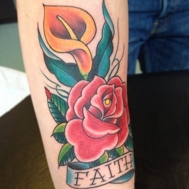Colorful Rose Faith Banner Ribbon Faith Tattoos