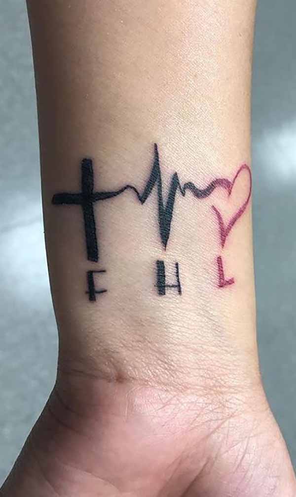 Black and Red Symbol/Initial Wrist Faith Tattoo Ideas