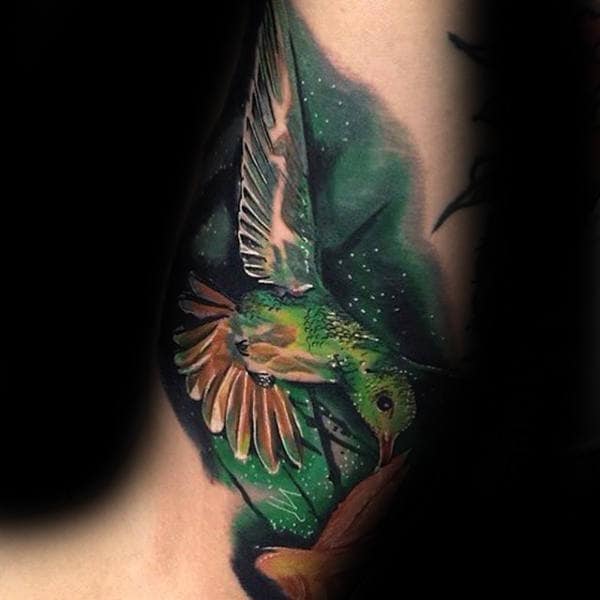 Galaxy in Green Hummingbird Tattoo Design