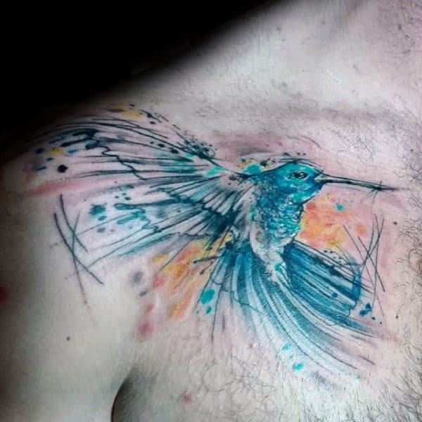 Watercolor Hummingbird Tattoo on Collarbone