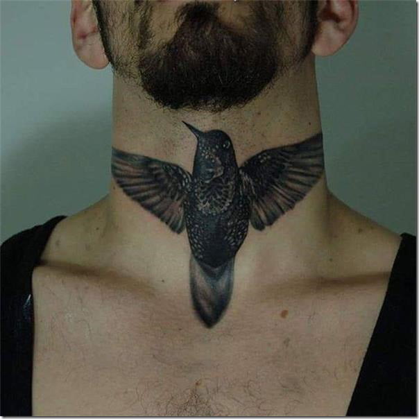 Hummingbird from Below Throat Tattoo