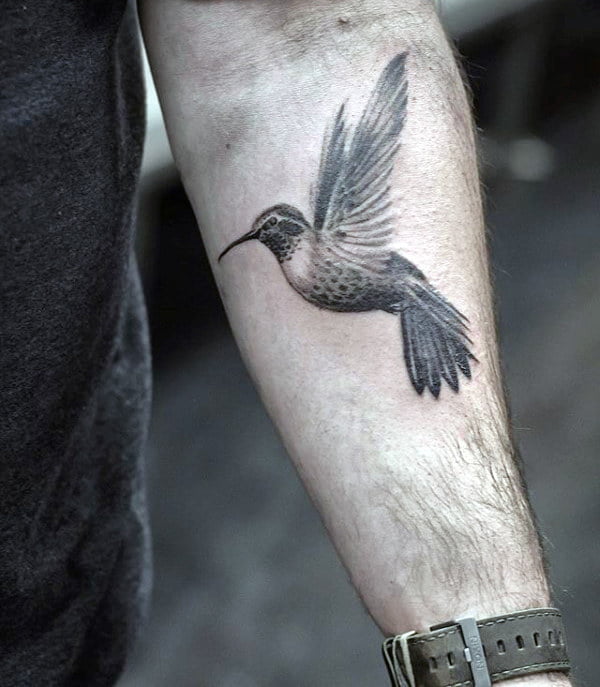 Artistic Fluttering Hummingbird Arm Tattoo