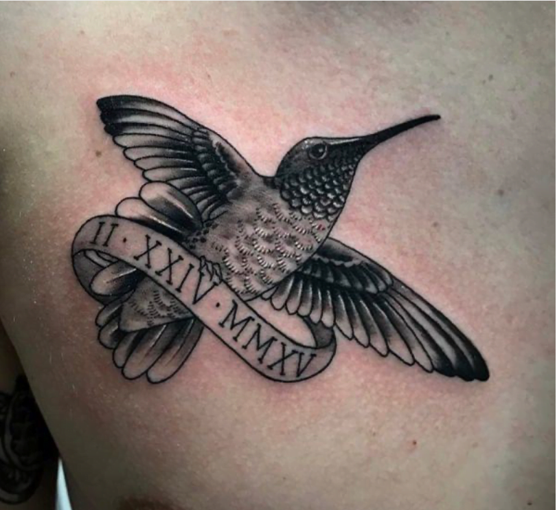 Uplifting Black & White Hummingbird with a Banner