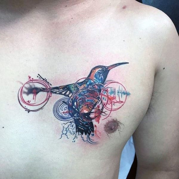 Simple Hummingbird Tattoo Paired with Map and Sound Wave