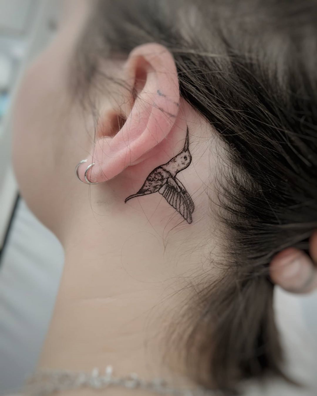 Behind the Ear Hidden Hummingbird Tattoos from Tattoo Artist