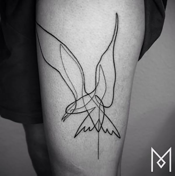 Abstractly Artistic Hummingbird Tattoos with Single-Line Design