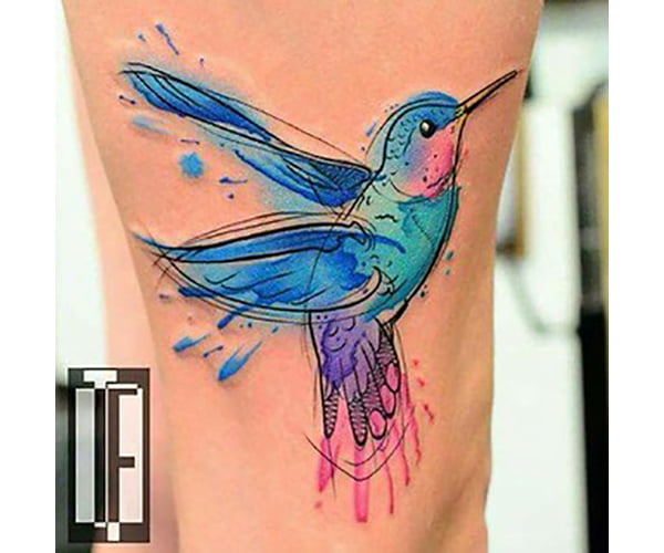 Blue and Pink Hummingbird Tattoos Bursting with Energy