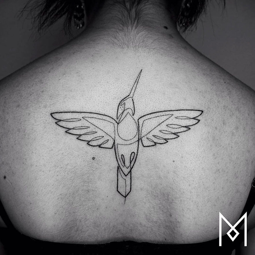 Minimalist Geometric Hummingbird Tattoos Design