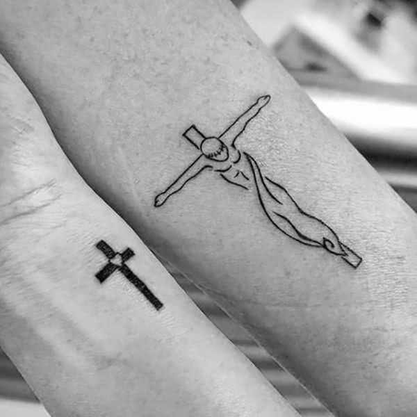 Small Cross Tattoo Ideas: His and Hers Simple Forearm Cross Tattoos, tribal cross tattoo